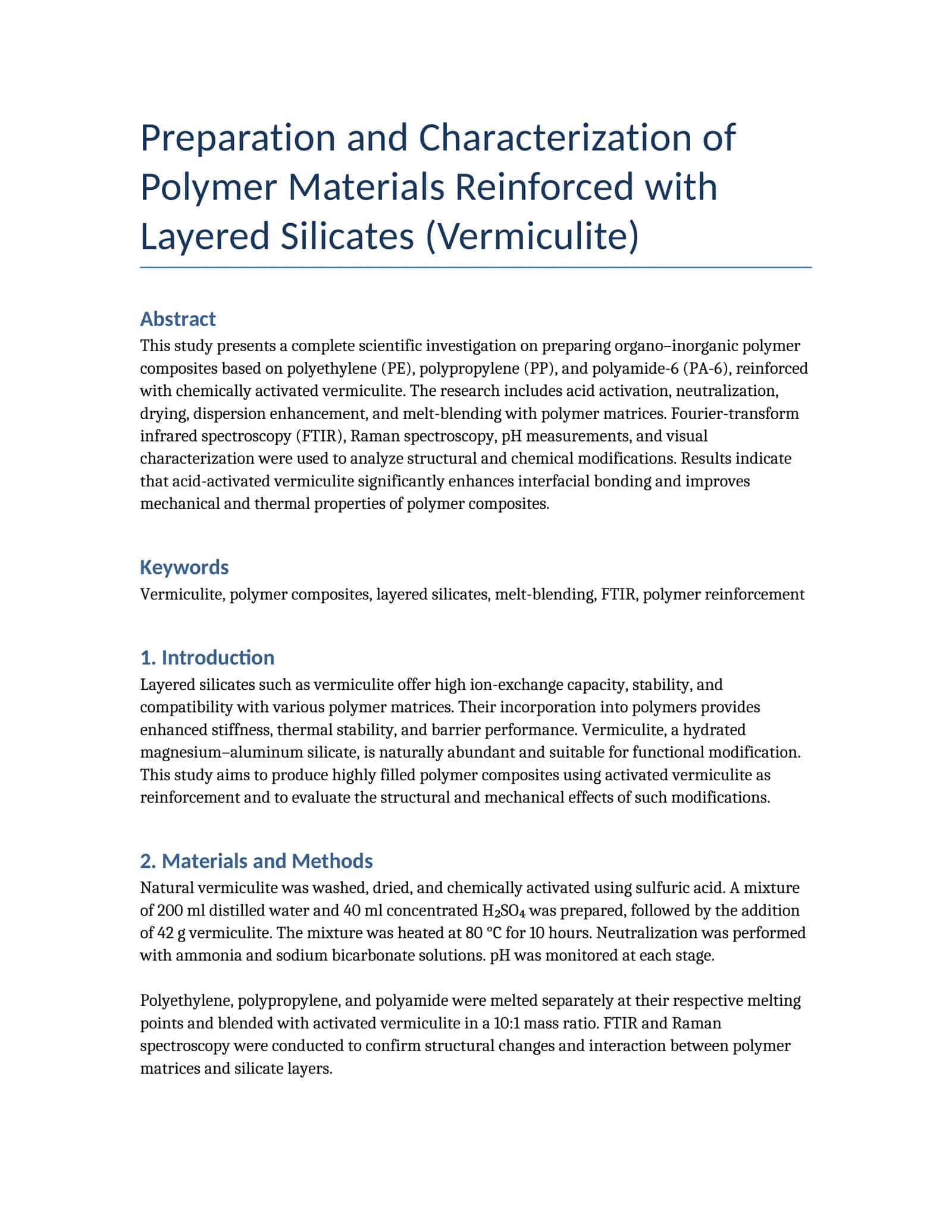 Polymer Materials Reinforced with Layered Silicates (Vermiculite)