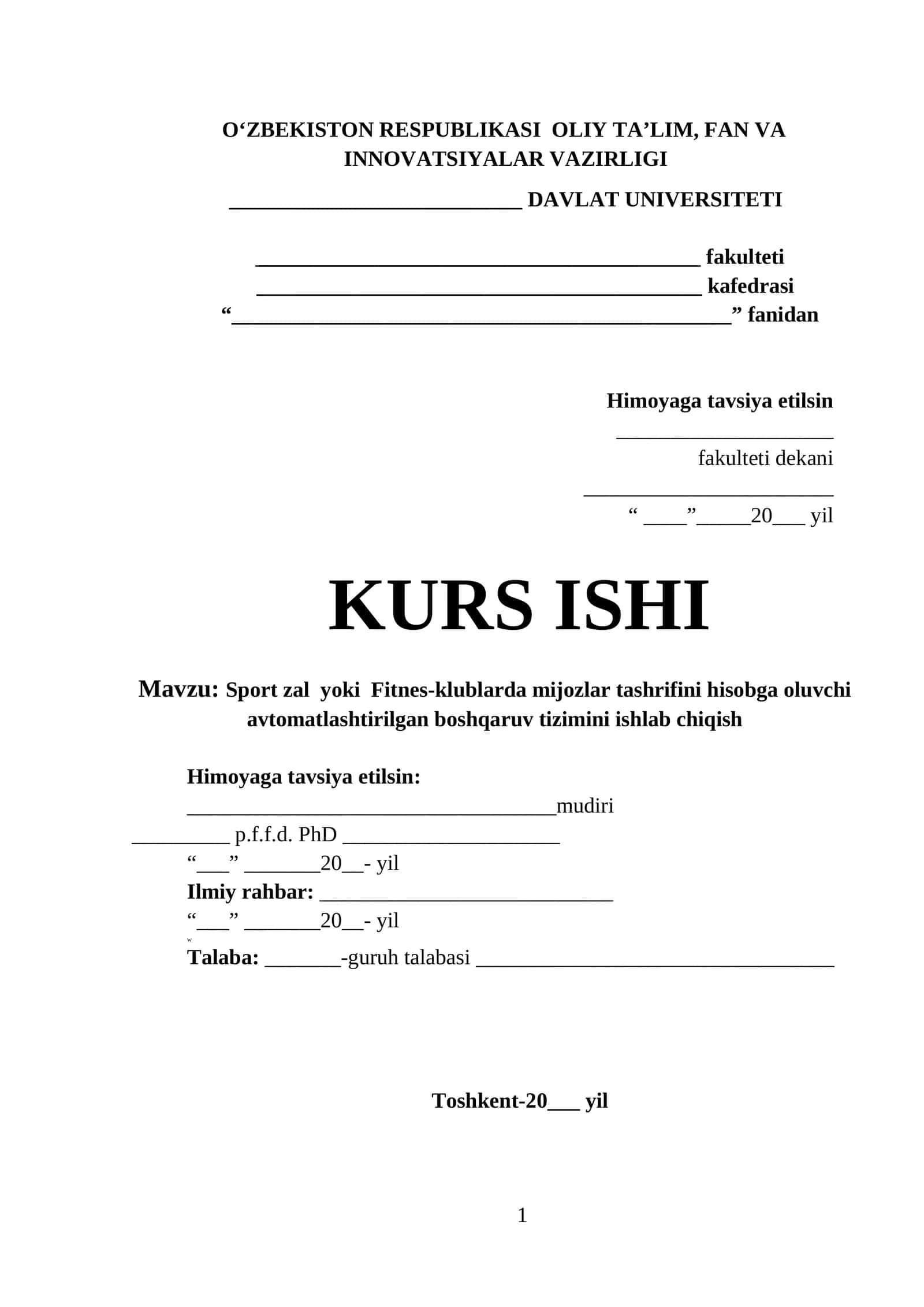 Sport zal yoki Fitnes-klublarda mijozlar tashrifini hisobga oluvchi avtomatlashtirilgan boshqaruv tizimini ishlab chiqish