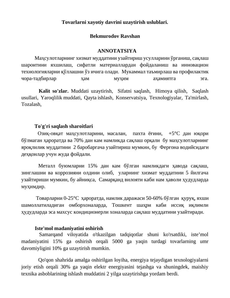 Tovarlarni xayotiy davrini uzaytirish uslublari