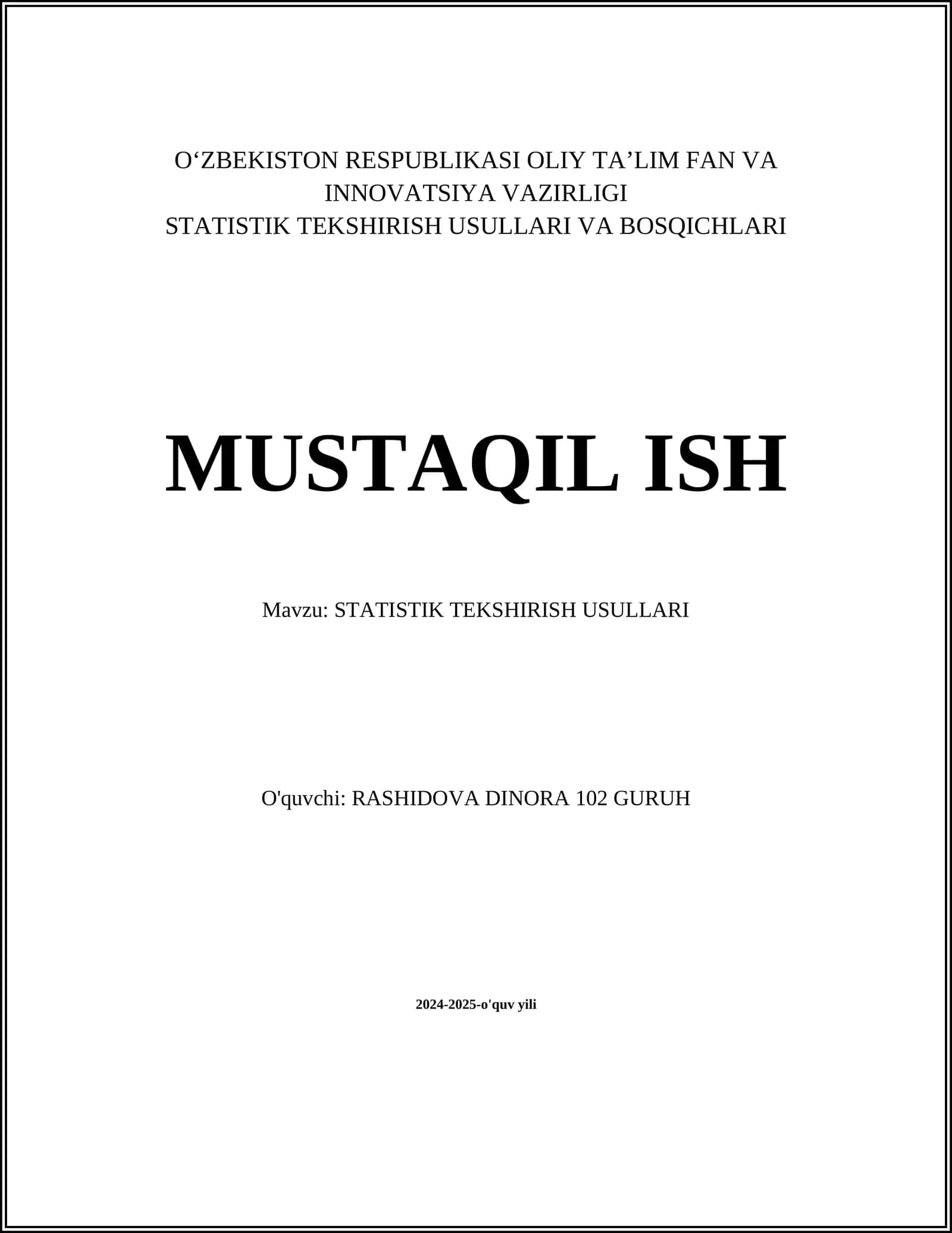 STATISTIK TEKSHIRISH USULLARI