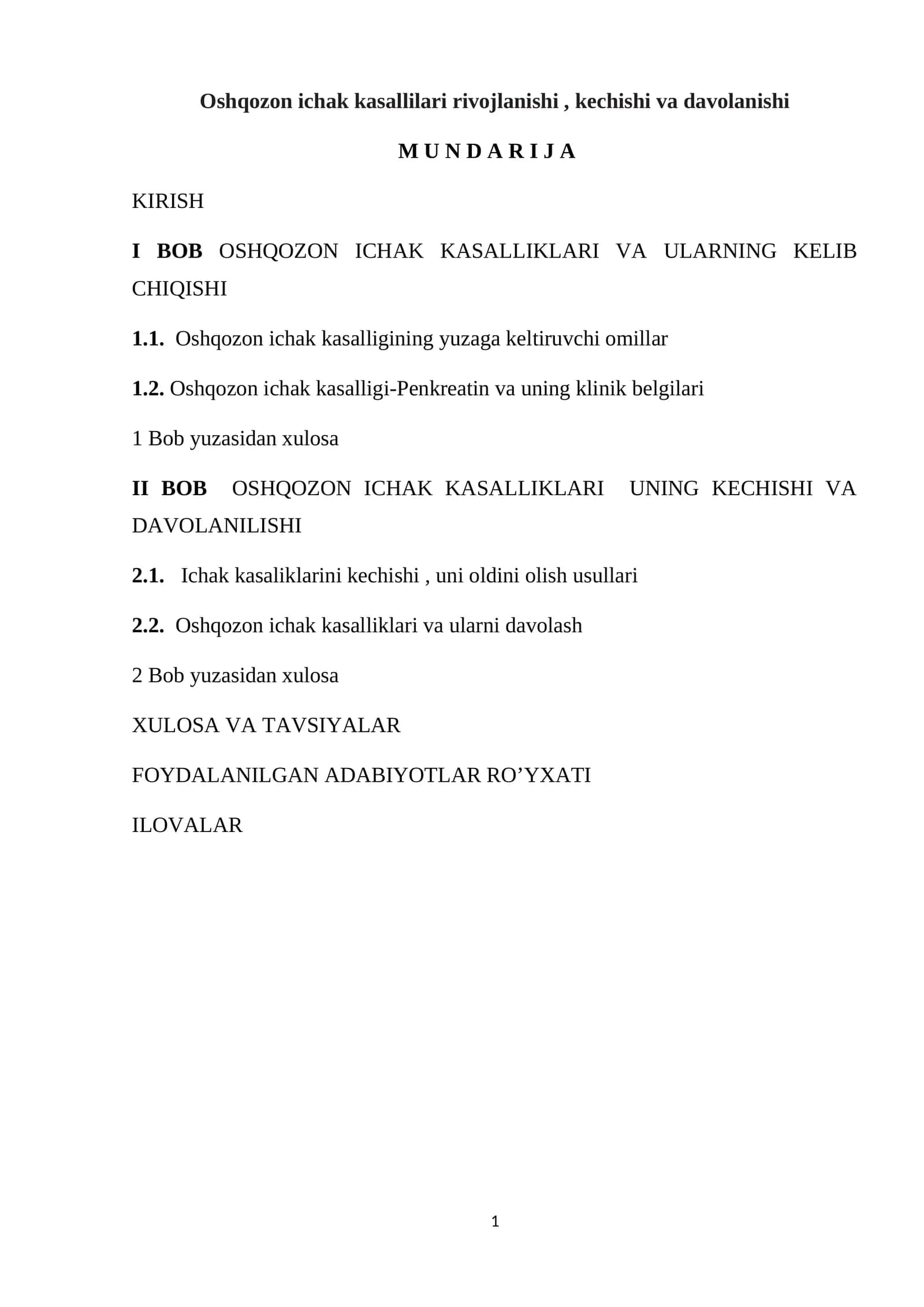 Oshqozon ichak kasallilari rivojlanishi, kechishi va davolanishi