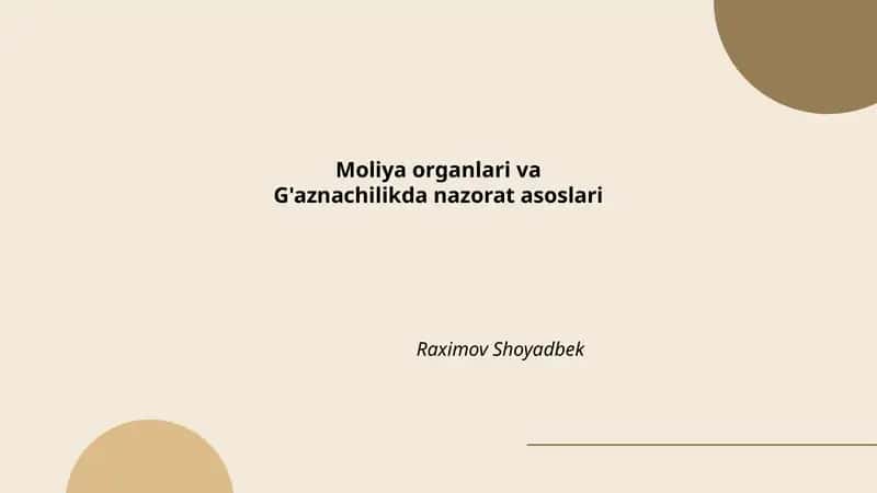 Moliya organlari va G'aznachilikda nazorat asoslari