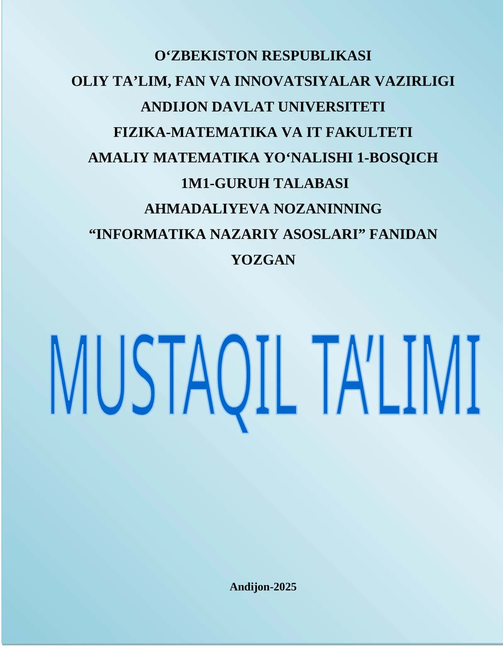 INFORMATIKA NAZARIY ASOSLARI