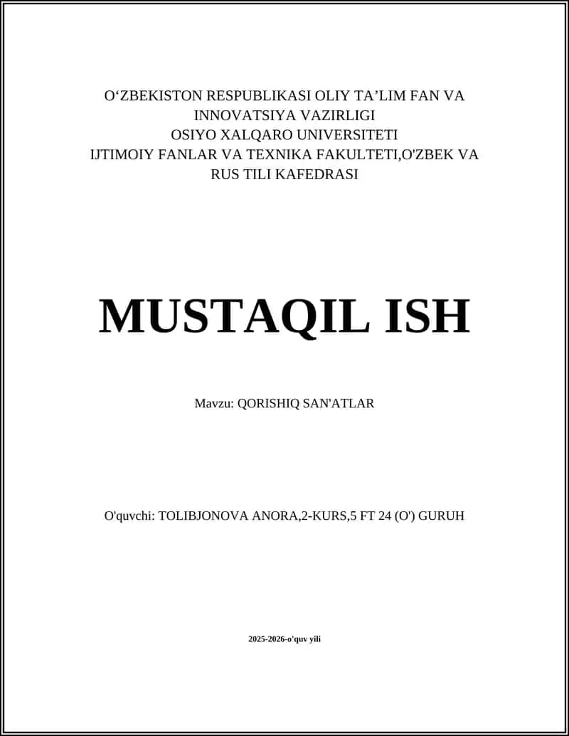 QORISHIQ SAN'ATLAR