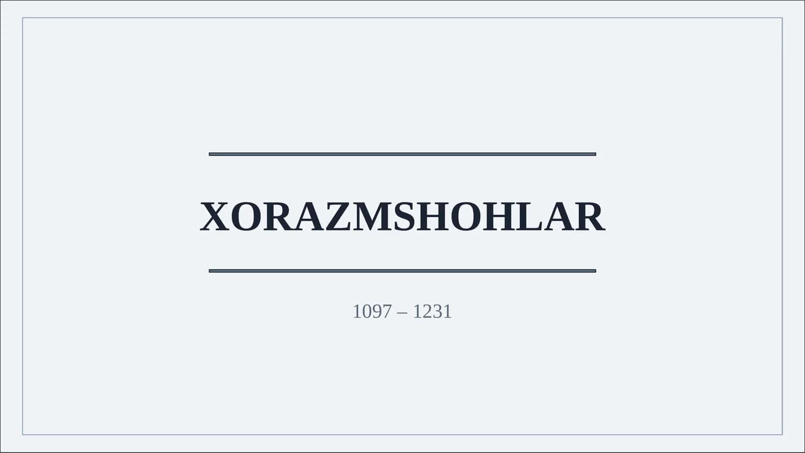 Xorazmshohlar davlatining shakllanishi va siyosiy yuksalishi, Sulolaning kelib chiqishi, kuchayishi va Alouddin Muhammad davridagi yuksalish, Ma’muriy tizim, iqtisodiy hayot, harbiy tuzilma va tashqi munosabatlar, Madaniy hayot, mo‘g‘ullar istilosi, Jaloliddin Manguberdi va tarixiy ahamiyat