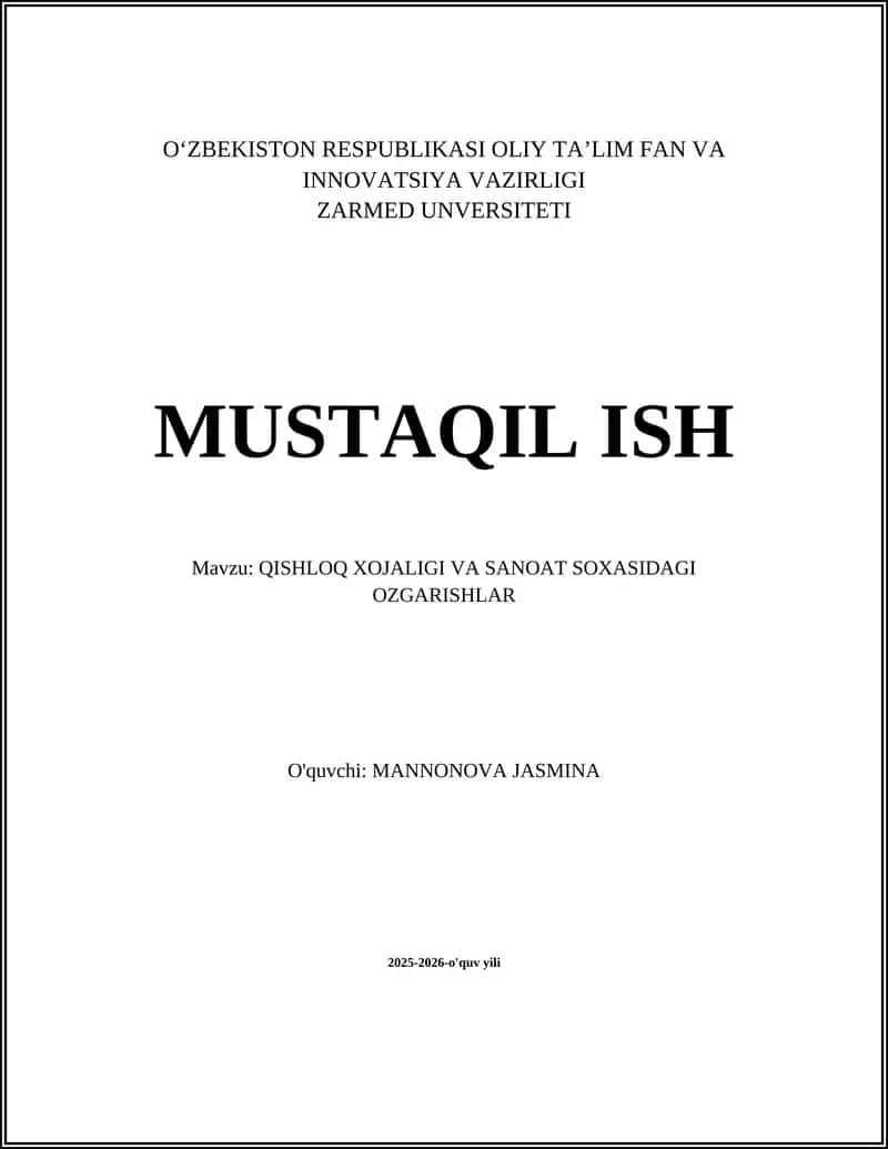 Qishloq xo'jaligida yer islohotlari va mulkchilik tizimidagi o'zgarishlar