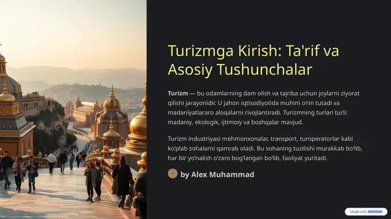 Turizmga Kirish: Ta'rif va asosiy tushunchalar