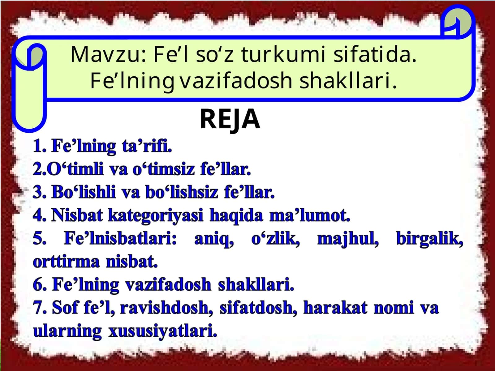 Fe’l so‘z turkumi sifatida