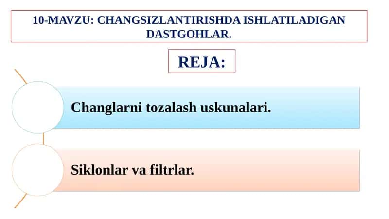 CHANGSIZLANTIRISHDA ISHLATILADIGAN DASTGOHLAR
