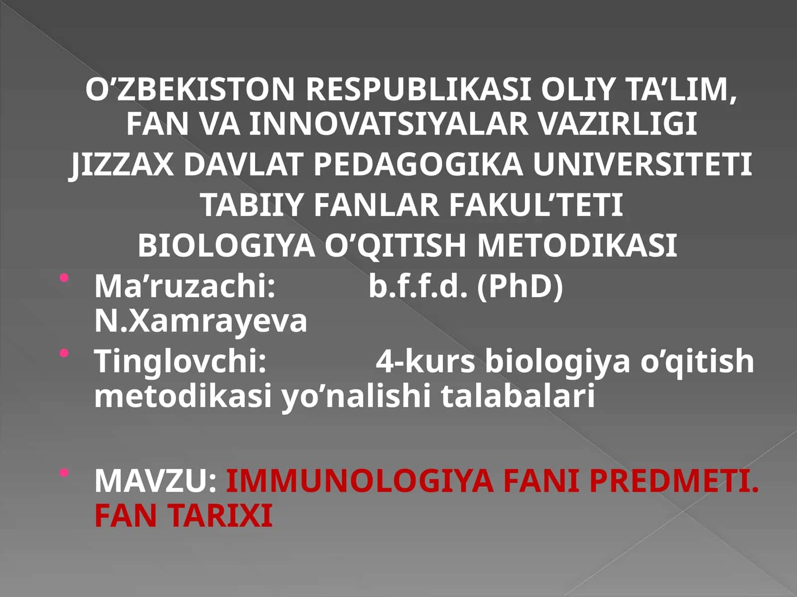 IMMUNOLOGIYA FANI PREDMETI. FAN TARIXI