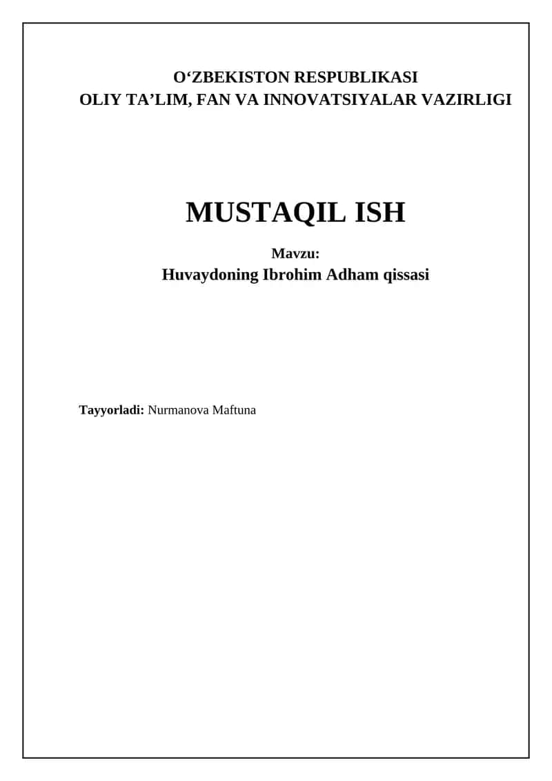 Huvaydoning Ibrohim Adham qissasi