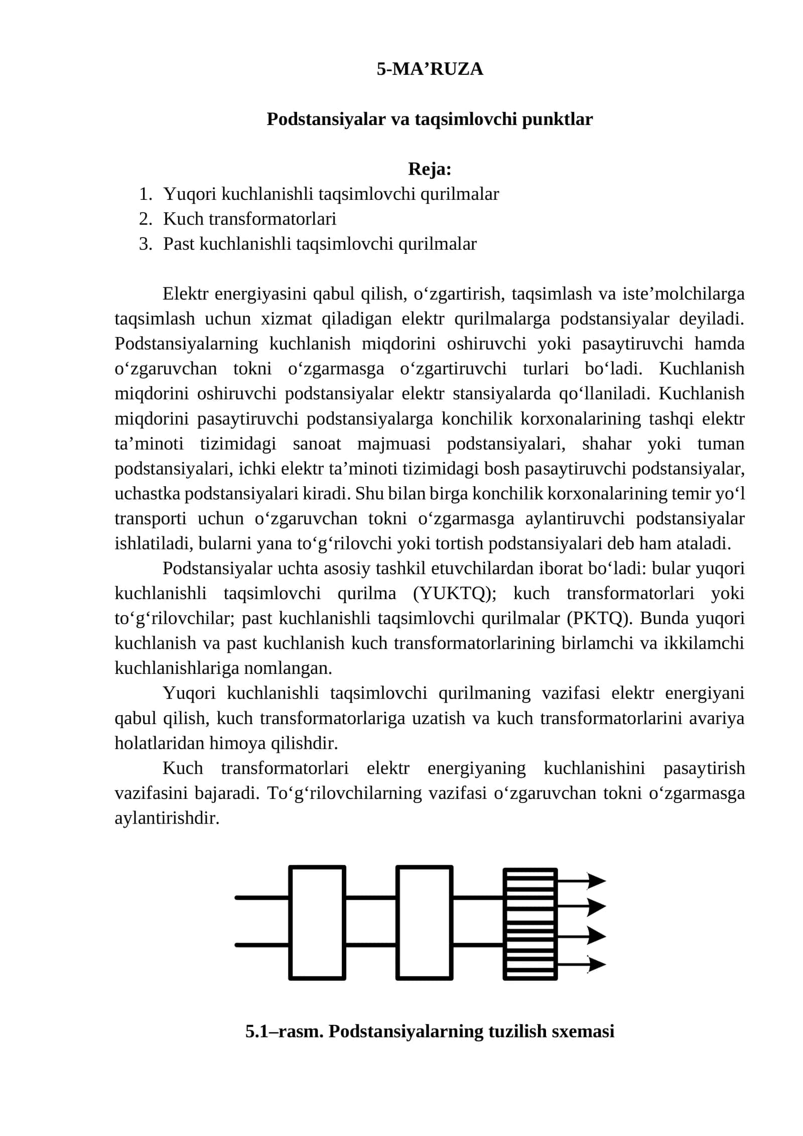 Podstansiyalar va taqsimlovchi punktlar