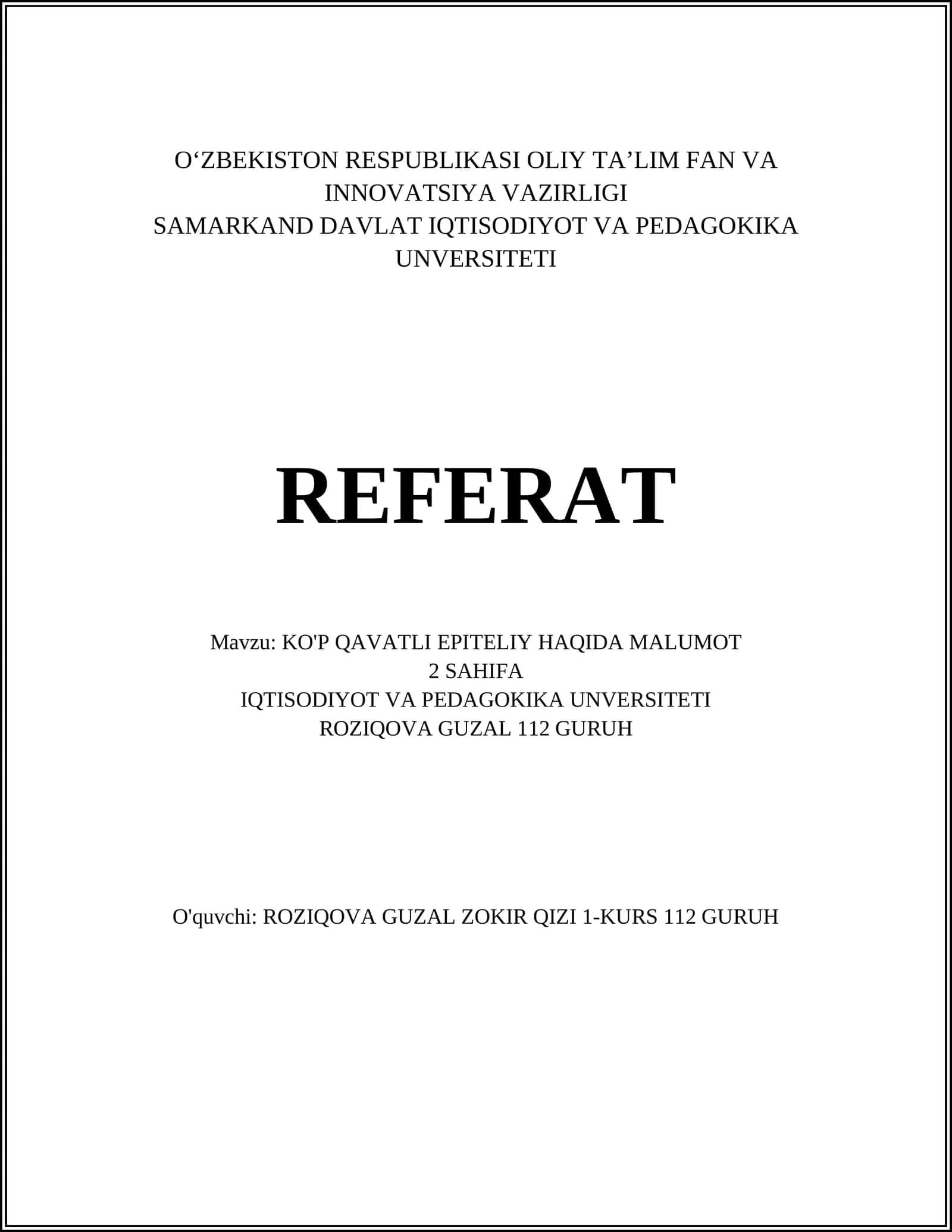KO'P QAVATLI EPITELIY HAQIDA MALUMOT
