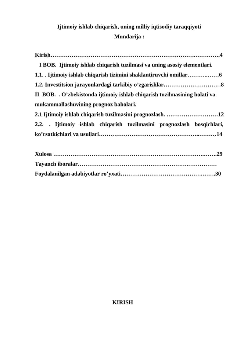 Ijtimoiy ishlab chiqarish, uning milliy iqtisodiy taraqqiyoti