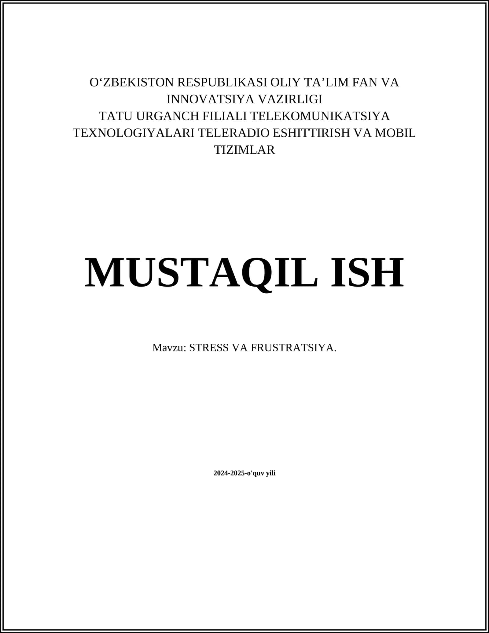 STRESS VA FRUSTRATSIYA