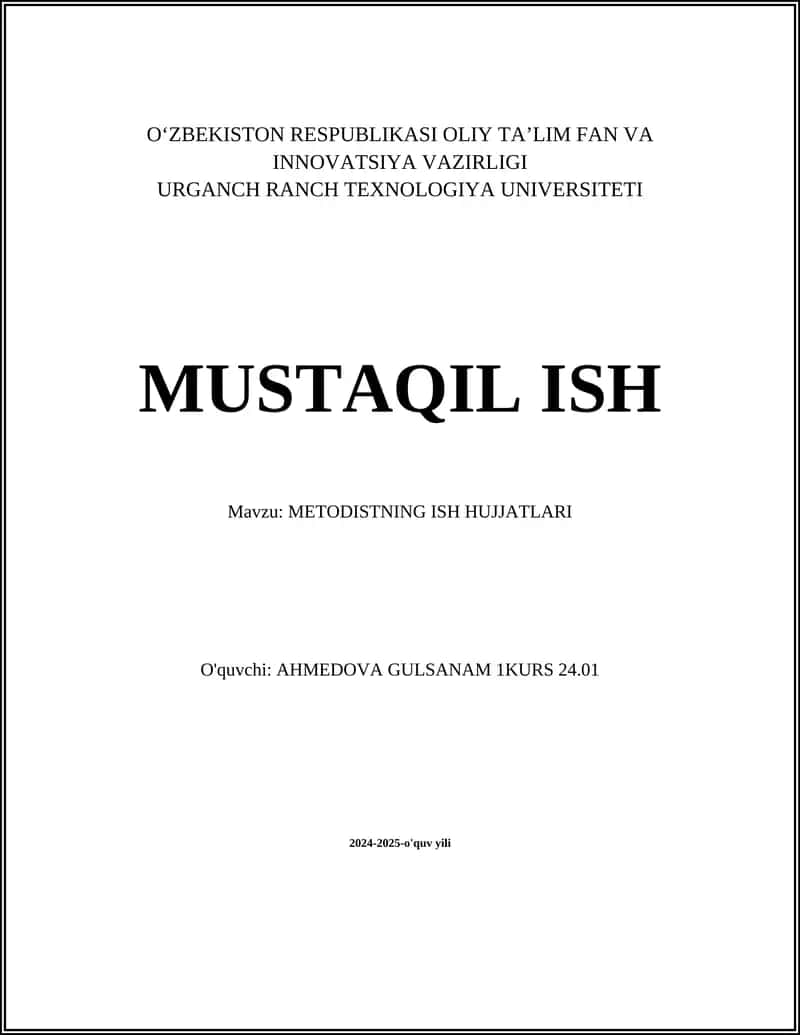 METODISTNING ISH HUJJATLARI