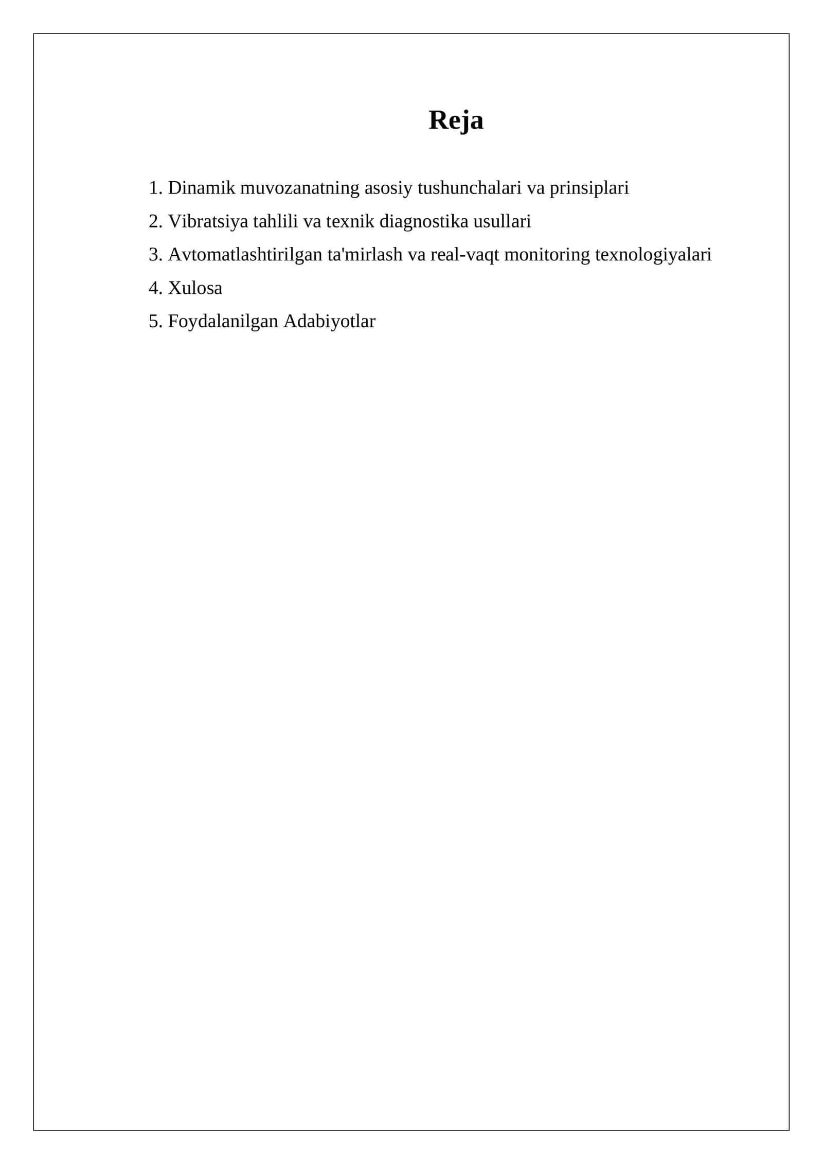 Dinamik muvozanatning texnik tahlili