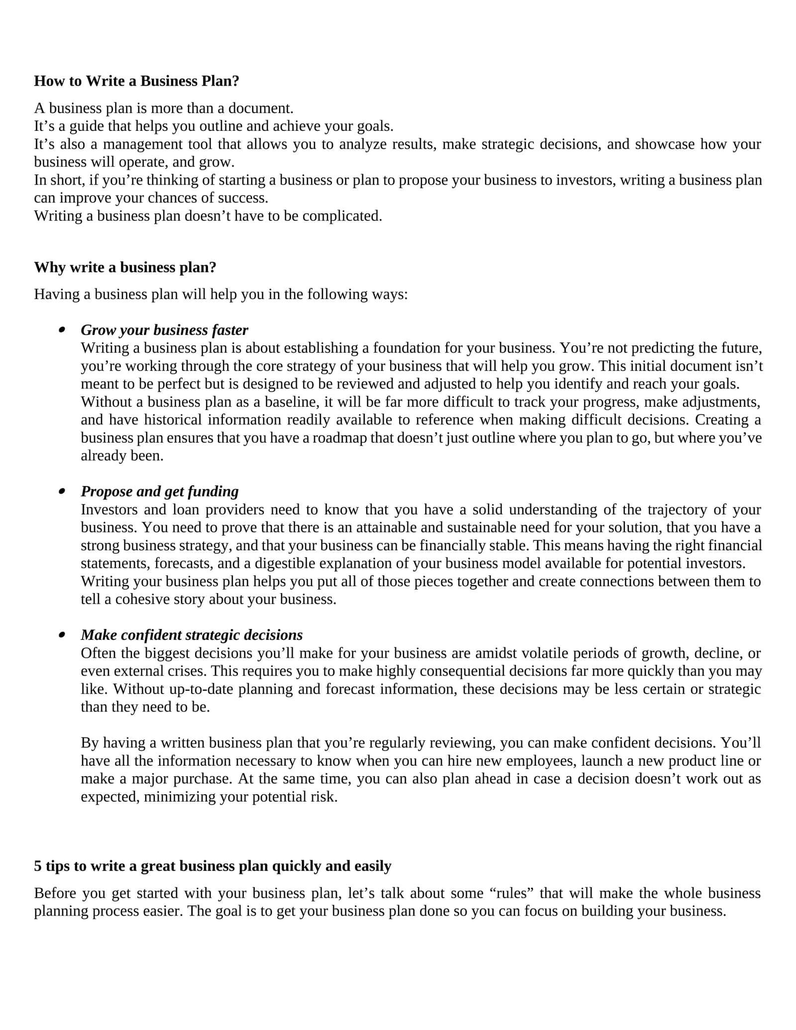 Business Plan Writing Guide
