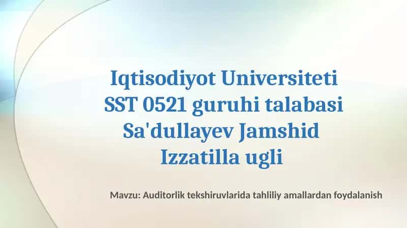 Auditorlik tekshiruvi tahliliy amallar