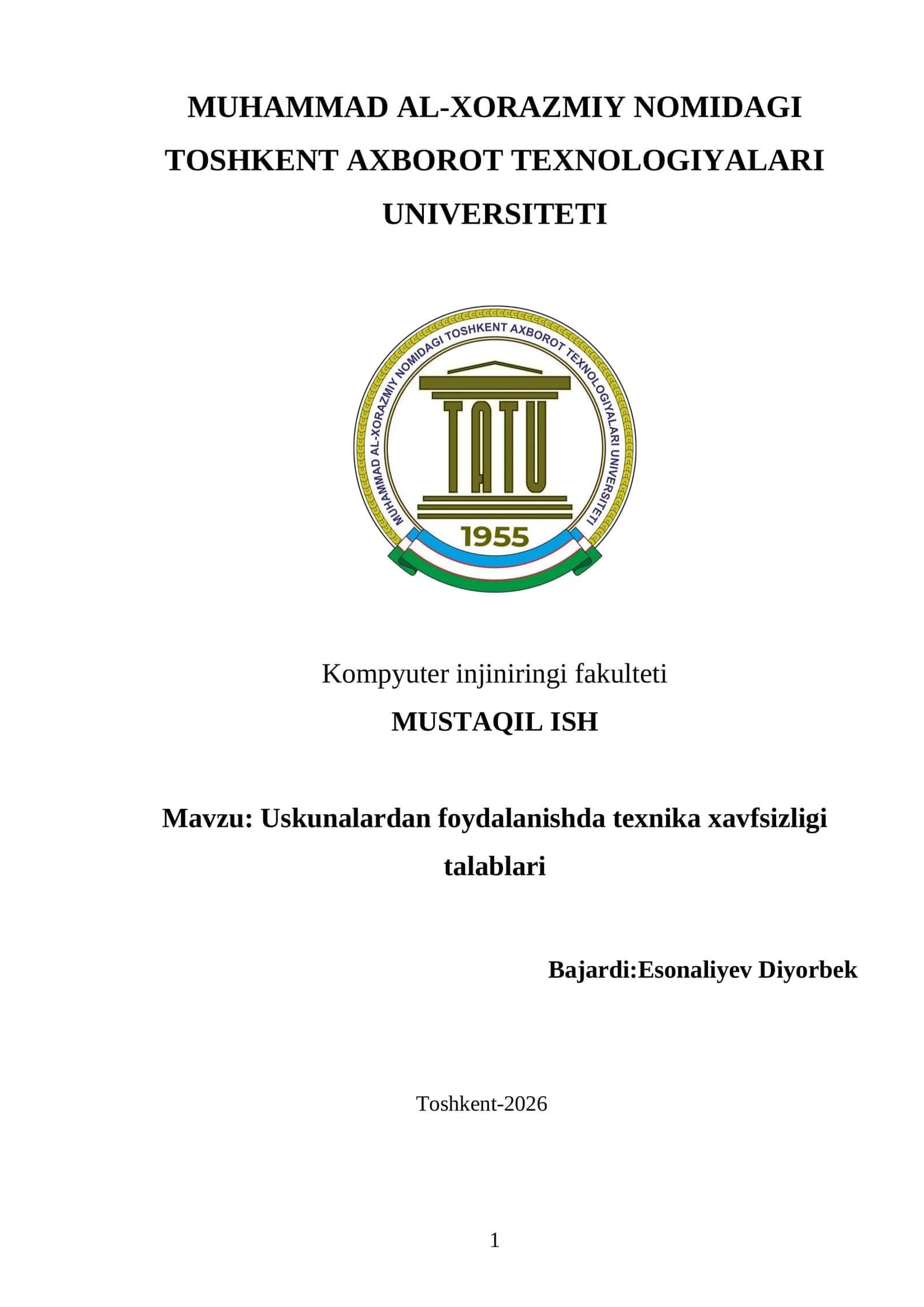 Uskunalardan foydalanishda texnika xavfsizligi talablari