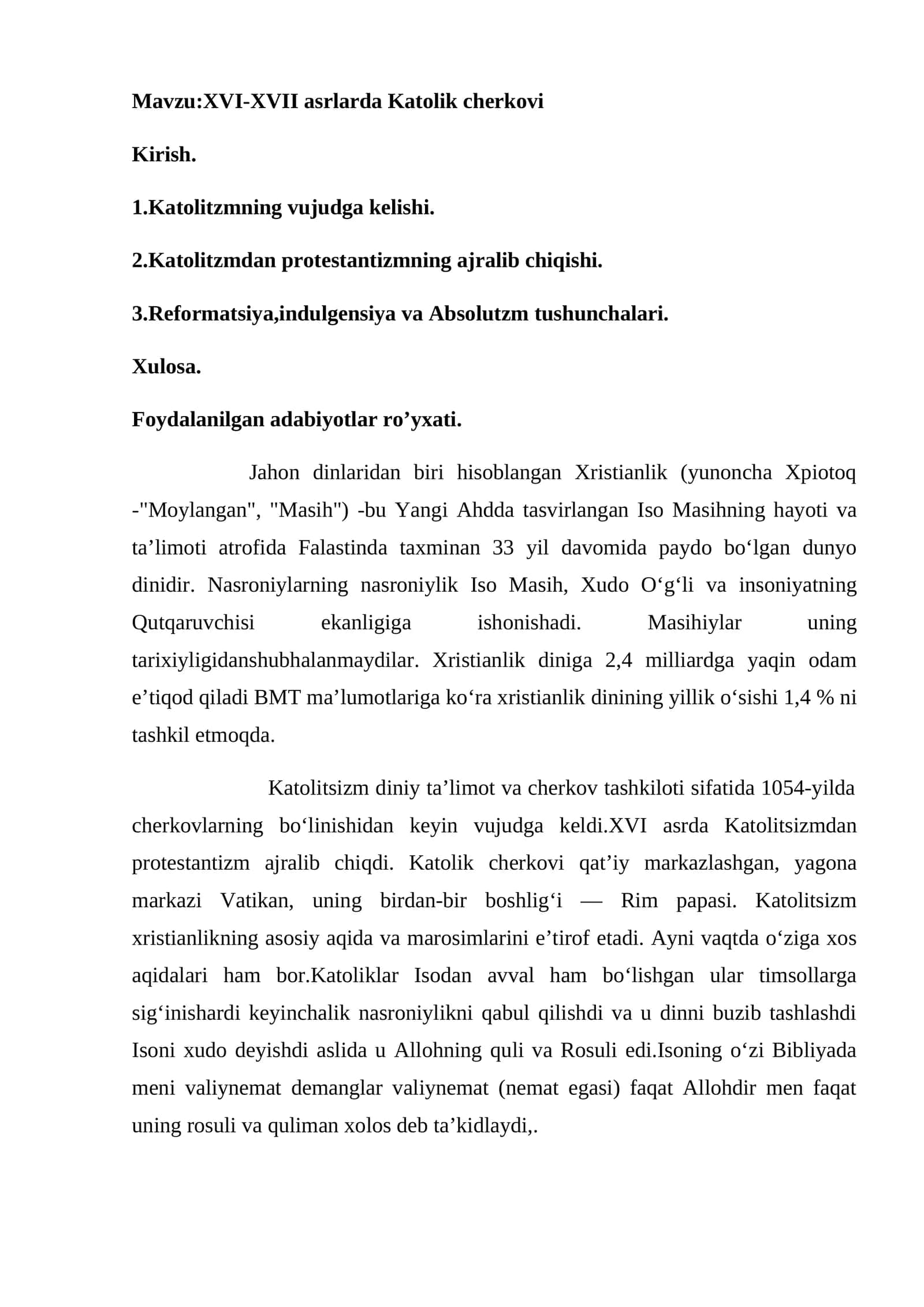 XVI-XVII asrlarda Katolik cherkovi