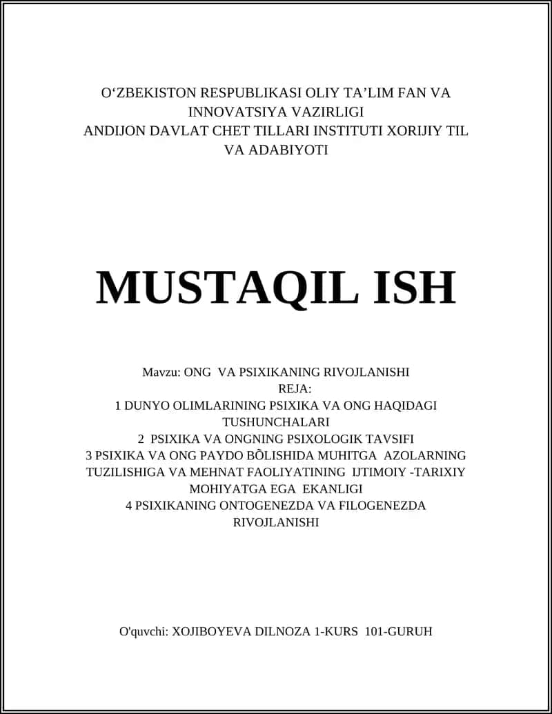 ONG VA PSIXIKANING RIVOJLANISHI