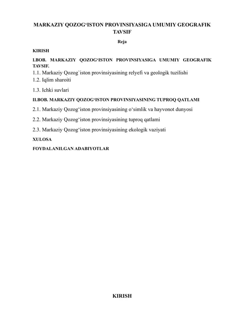 Markaziy Qozogʻiston provinsiyasiga umumiy geografik tavsiy