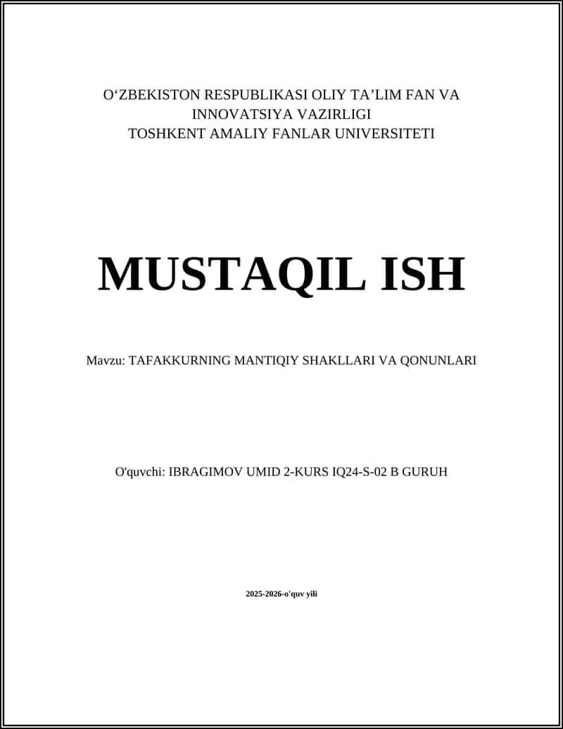 TAFAKKURNING MANTIQIY SHAKLLARI VA QONUNLARI