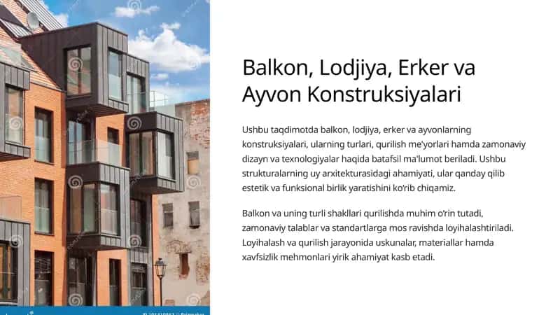 Balkon, Lodjiya, Erker va Ayvon Konstruksiyalari