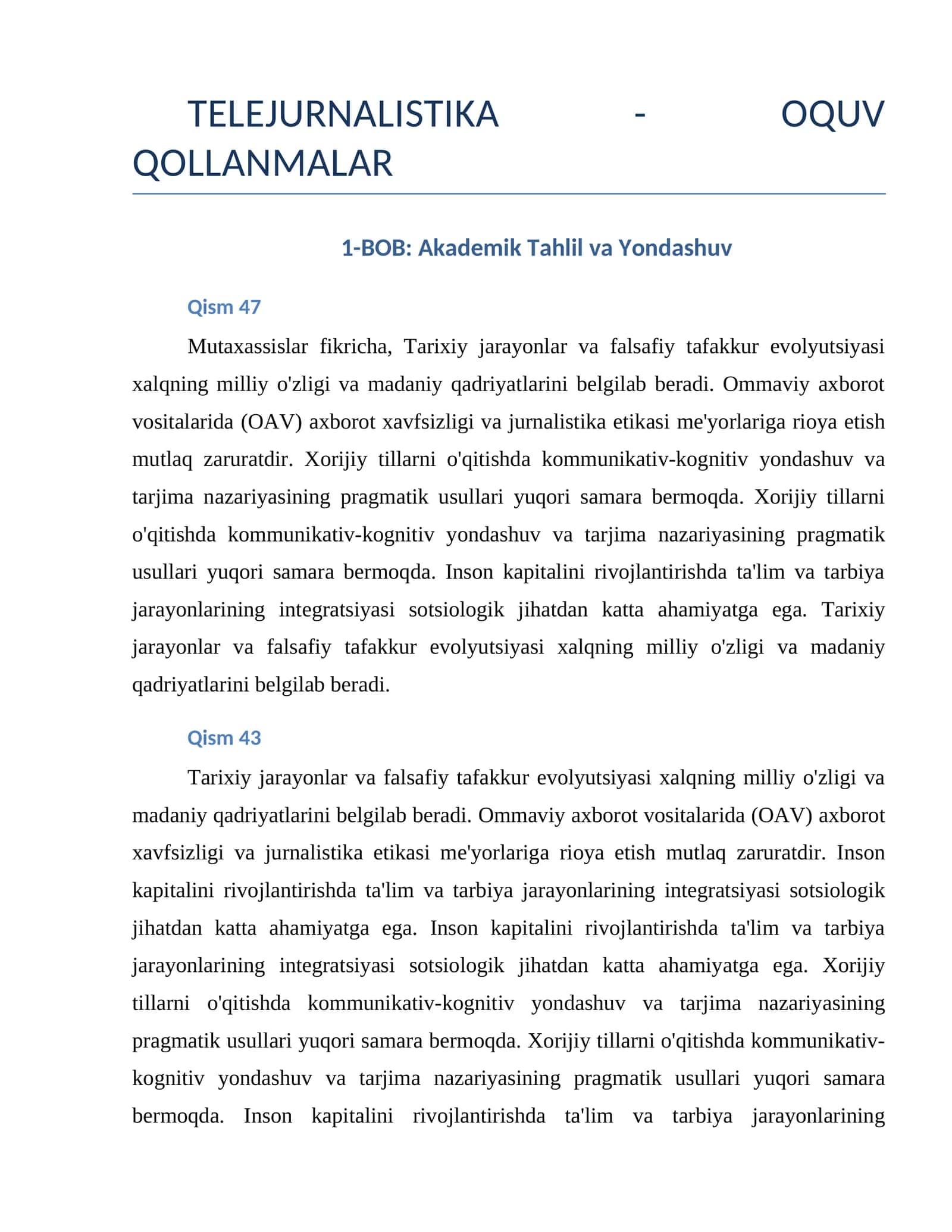 TELEJURNALISTIKA - OQUV QOLLANMALAR