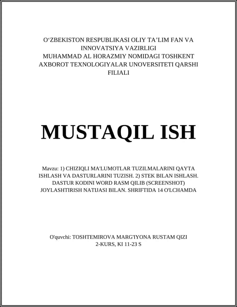 Chiziqli Ma'lumotlar Tuzilmalari