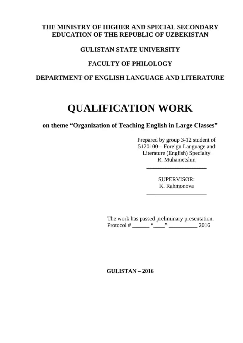 Organization of Teaching English in Large Classes