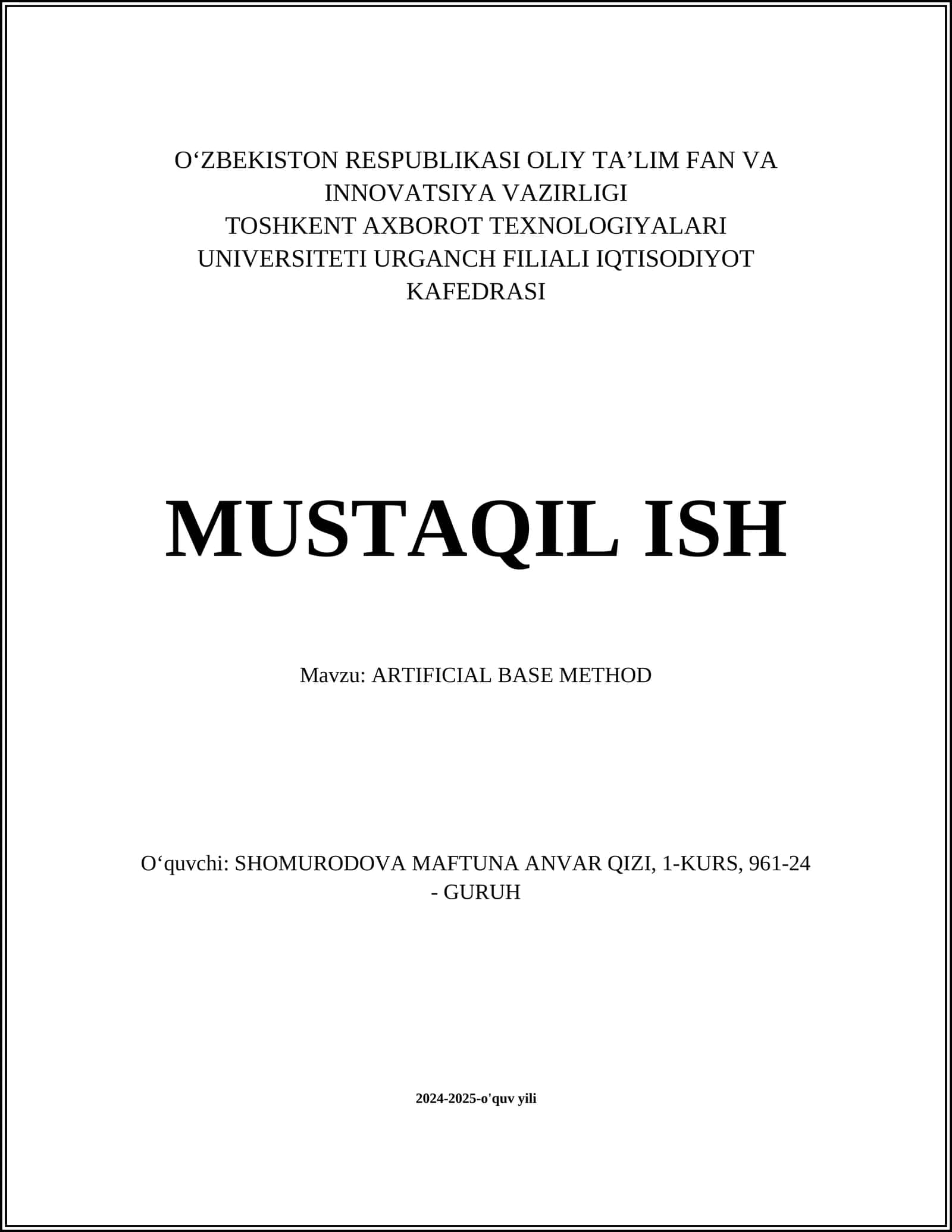 ARTIFICIAL BASE METHOD