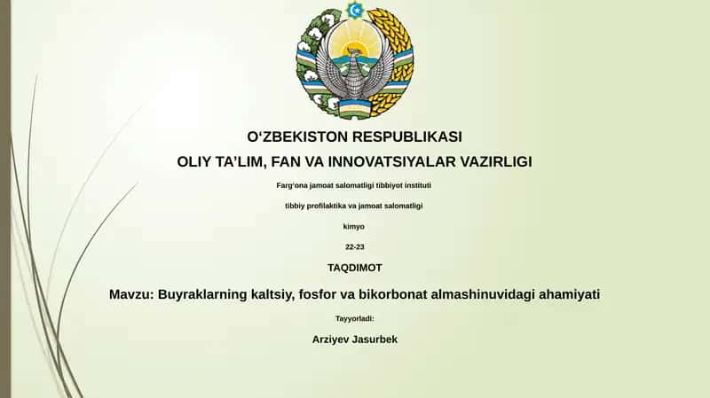 Buyraklarning kaltsiy, fosfor va bikorbonat almashinuvidagi ahamiyati