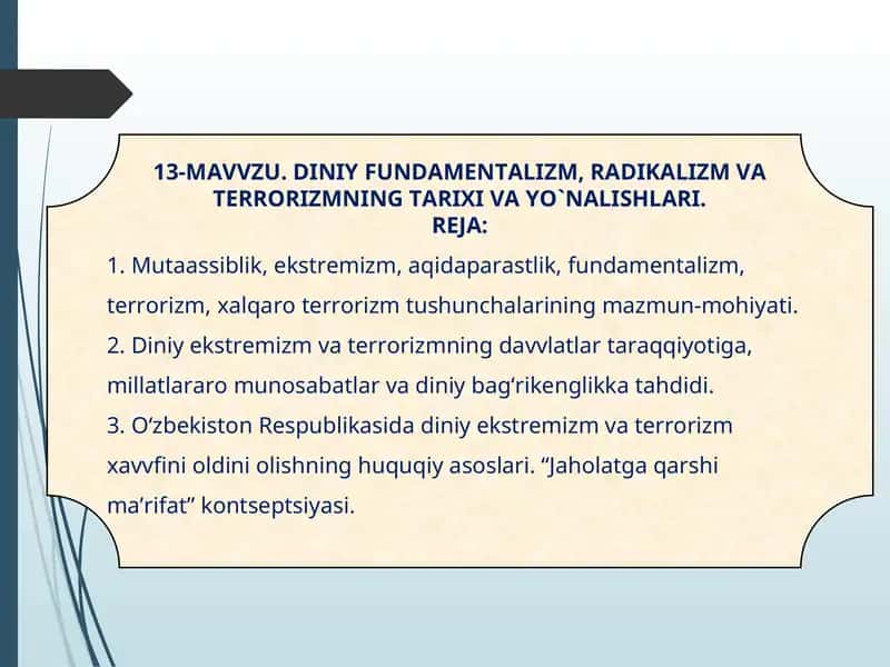 DINIY FUNDAMENTALIZM, RADIKALIZM VA TERRORIZMNING TARIXI VA YO`NALISHLARI