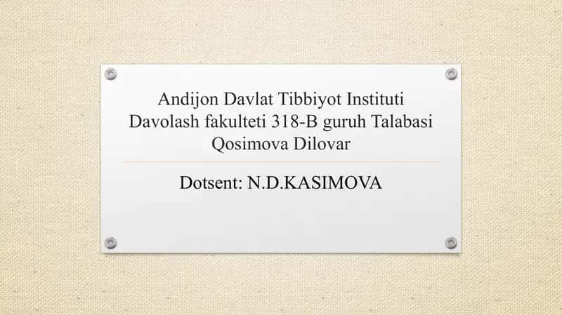 Asosiy klinik sindromlar. Koronar tomir yetishmovchiligi sindromi: Yurakning ishemik kasalligi (YuIK) haqida tushuncha. Stenokardiya tasnifi. Turg‘un zo‘riqish stenokardiyasi simptomatologiyasi. Miokard infarkti simptomatologiyasi. Qon aylanish yetishmovchiligi sindromi. Yurak astmasi, o‘pka shishi. Diagnostika. Davolash asosiy prinsiplari. Yurak qon - tomir kasalliklarida qo’shimcha tonlar. Yurak shovqinlari, hosil bo’lish mexanizmi