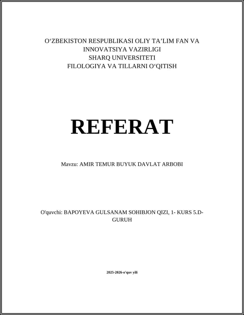AMIR TEMUR BUYUK DAVLAT ARBOBI