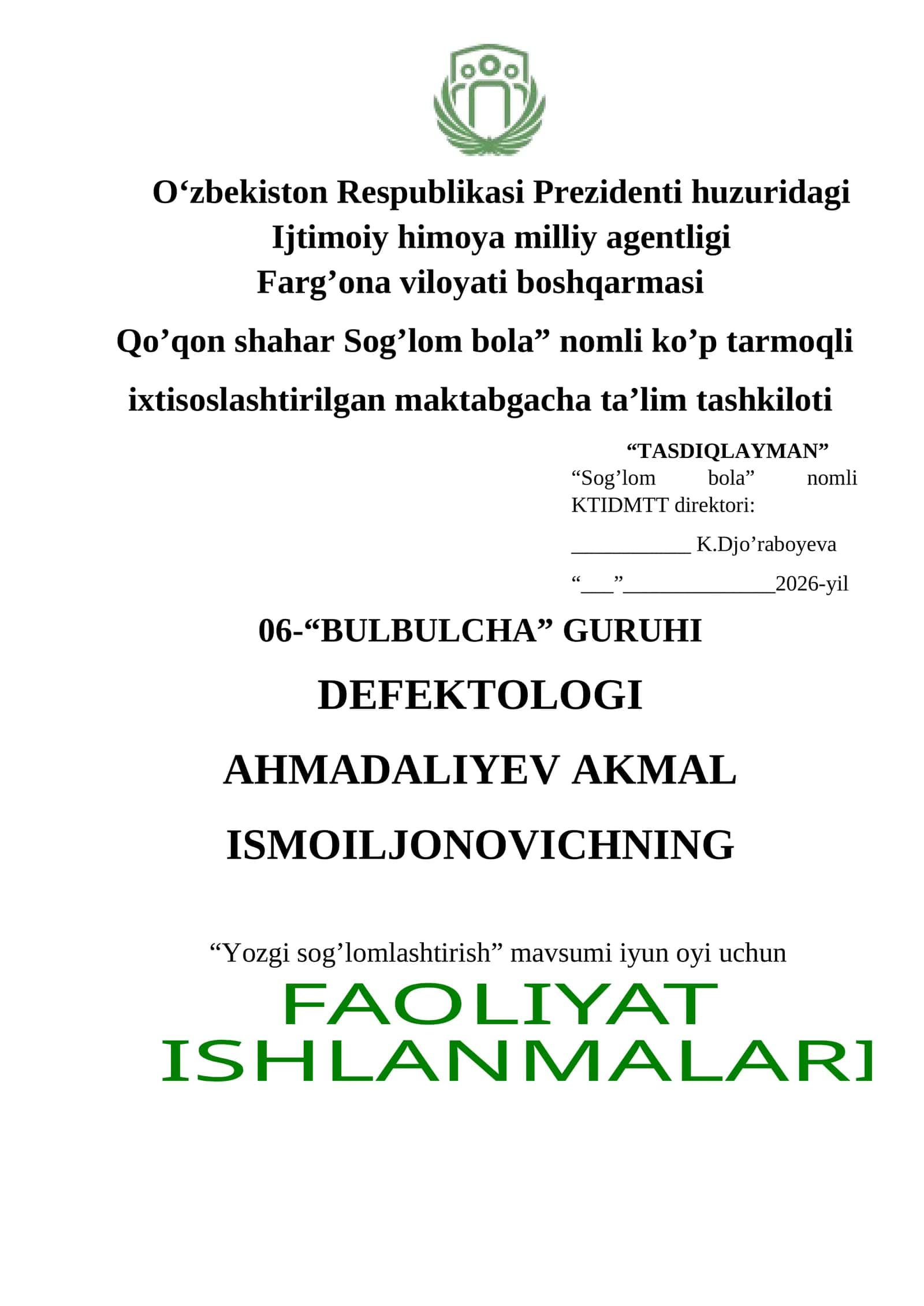FAOLIYAT ISHLANMA Atrofimizdagi yozgi kamalak
