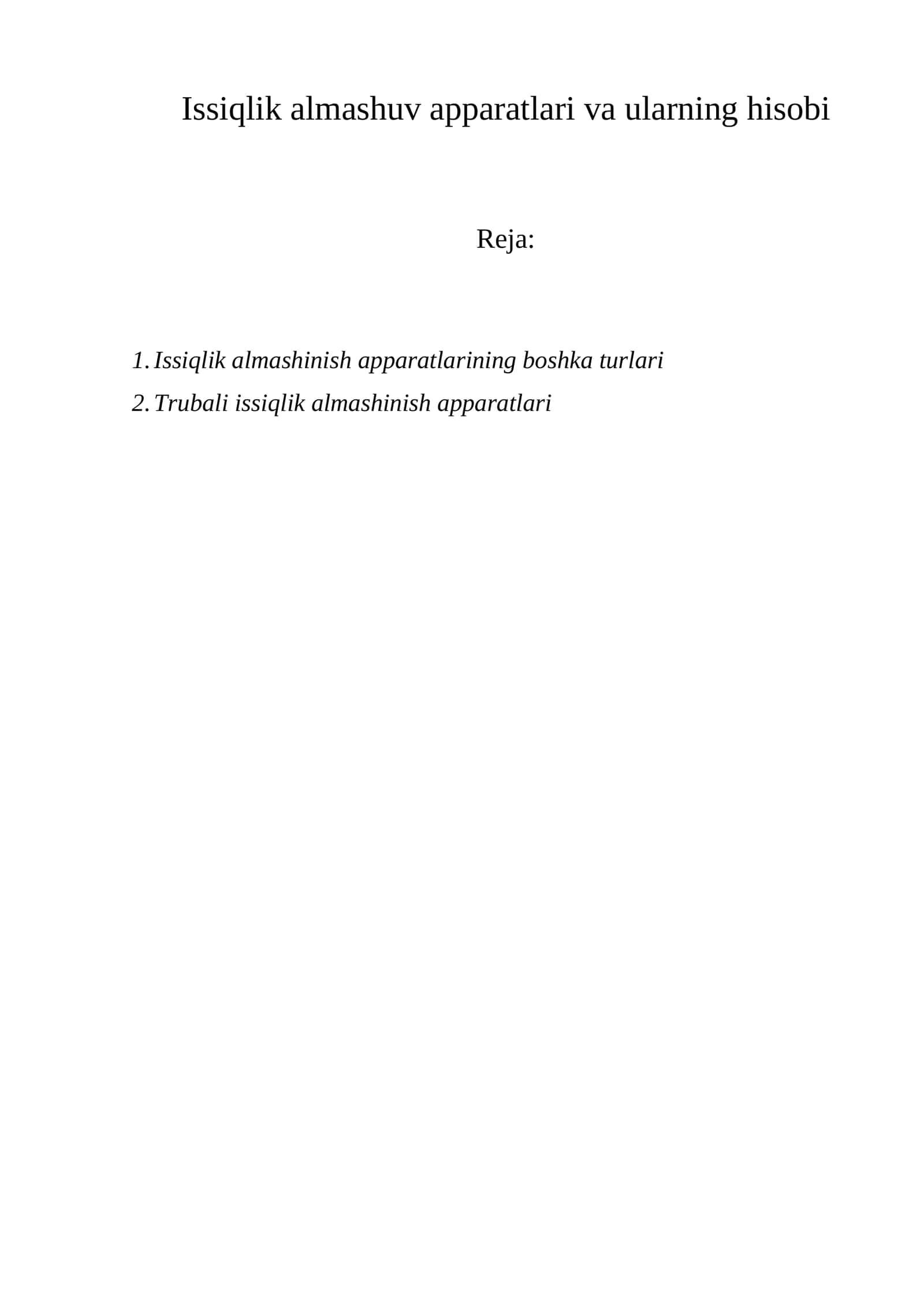 Issiqlik almashiv apparatlari