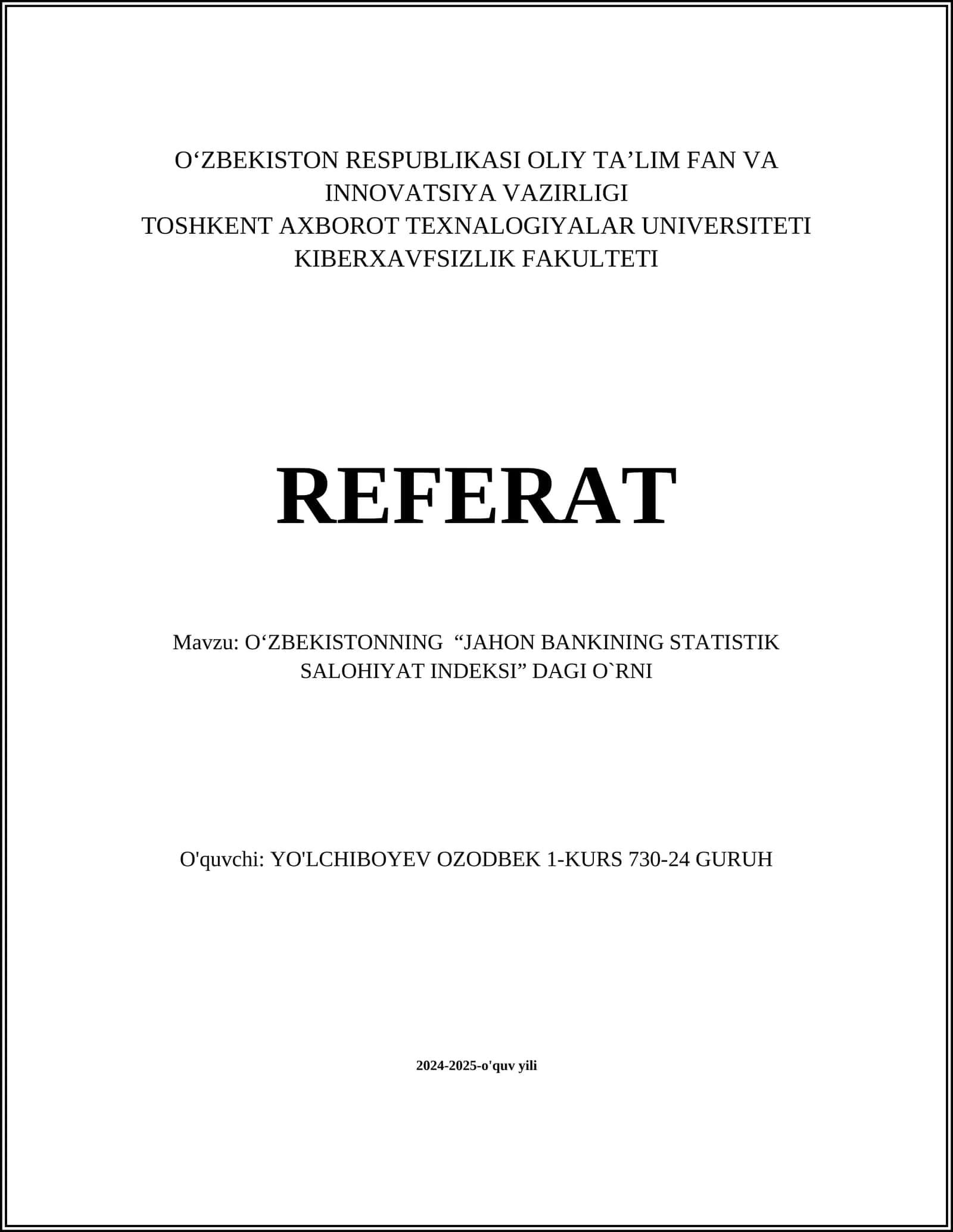 O‘ZBEKISTONNING “JAHON BANKINING STATISTIK SALOHIYAT INDEKSI” DAGI O`RNI