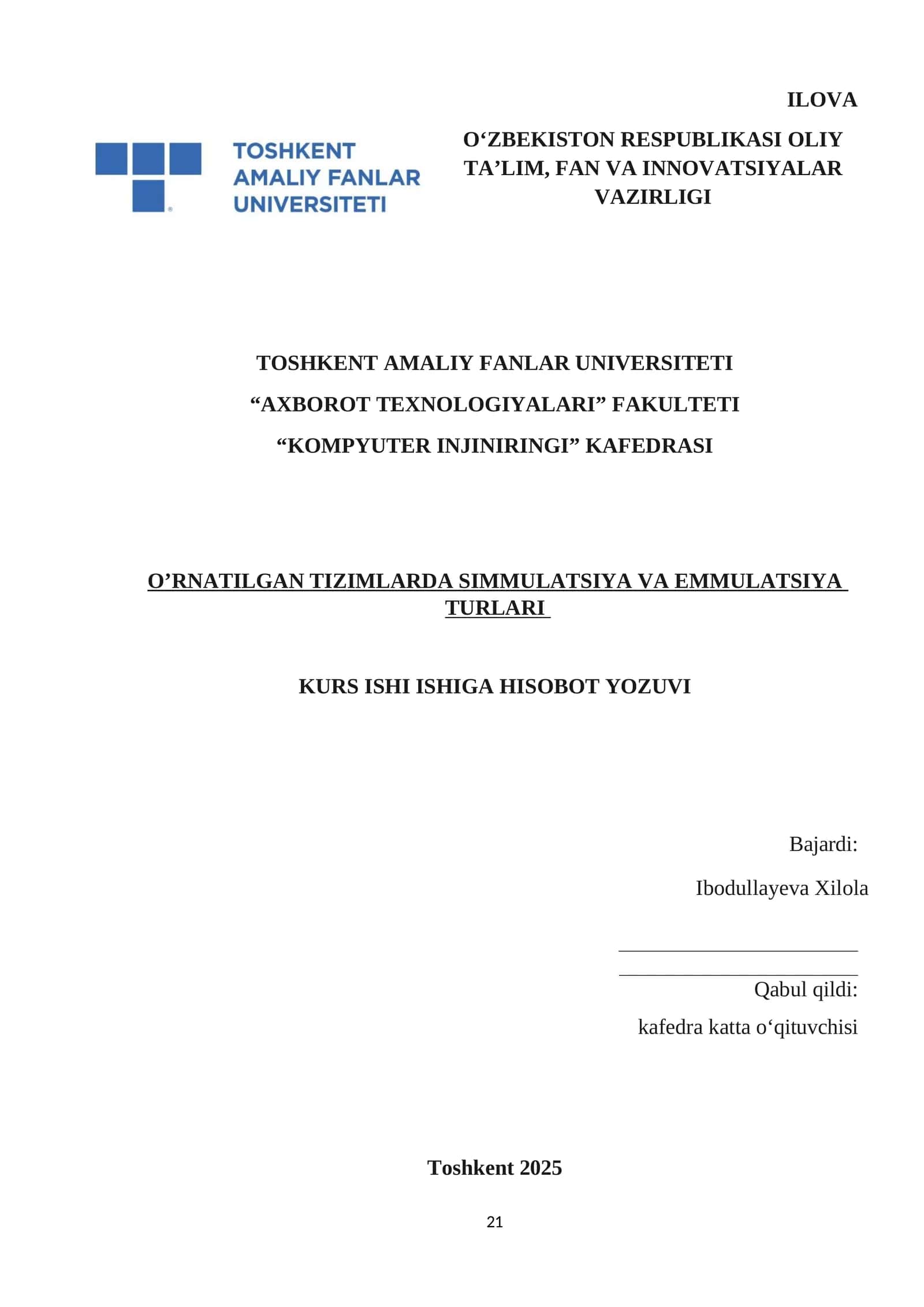 TIZIMLARDA SIMMULATSIYA VA EMMULATSIYA TURLARI
