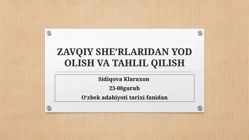 Zavqiy Ijodi