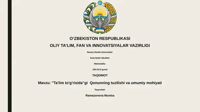 Ta'lim Huquqining Asosiy Manbalari va Tuzilishi