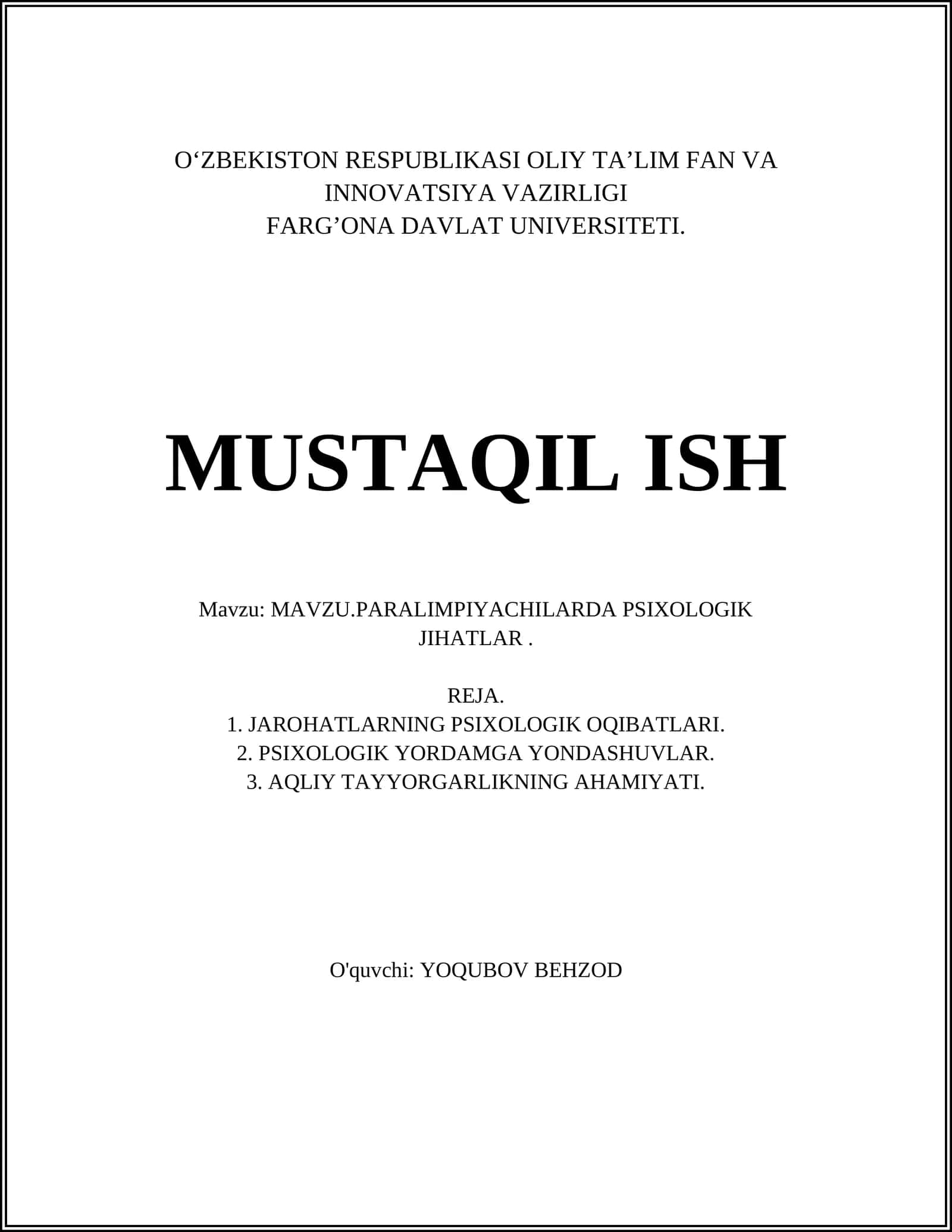 PSIXOLOGIK QARSHILIKLAR VA ULARNI YENGIB O‘TISH