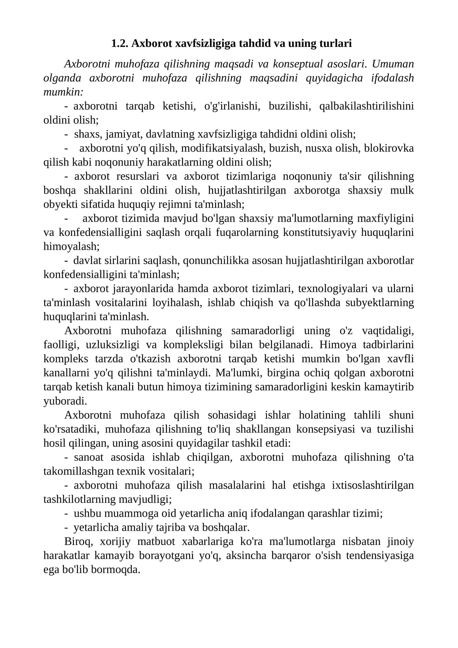 Axborot xavfsizligiga tahdid va uning turlari