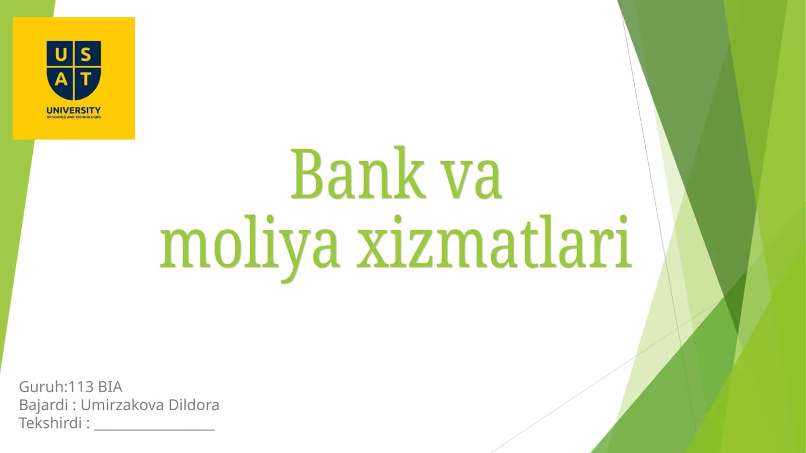 Bank va Moliya Xizmatlari