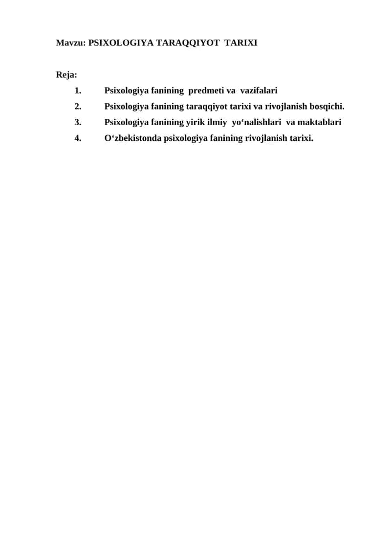 PSIXOLOGIYA TARAQQIYOT TARIXI