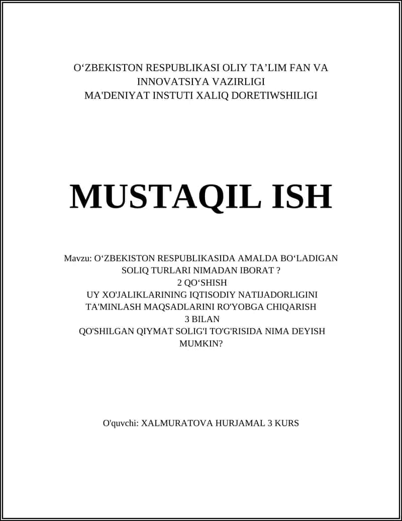 O‘zbekiston Respublikasida amal qiladigan soliq turlari