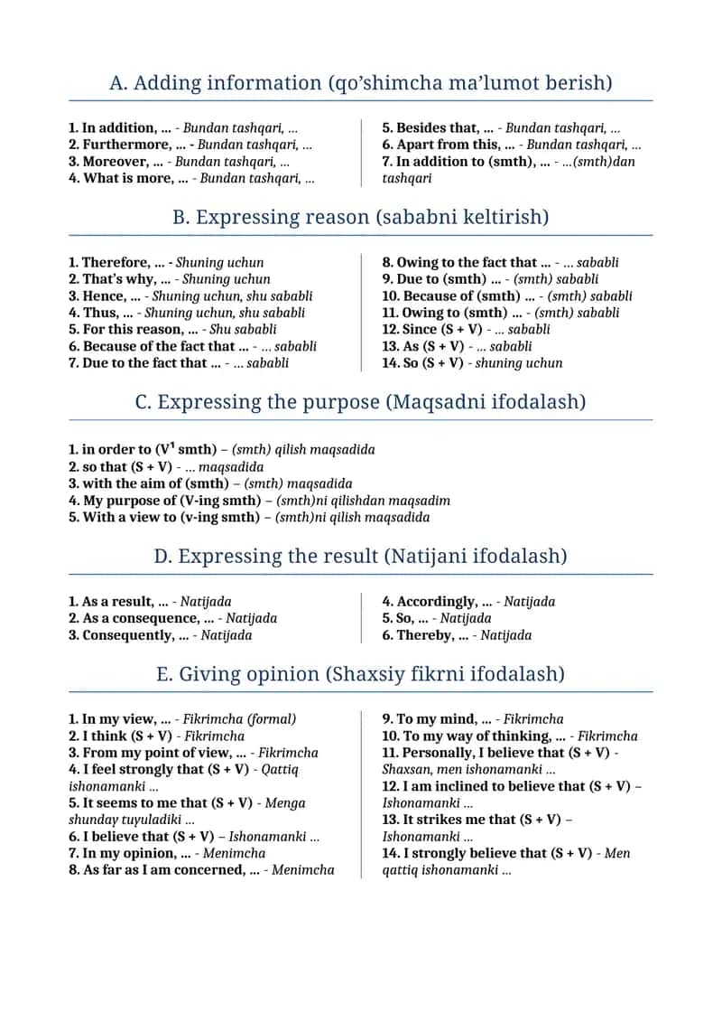 Expressing reason (sababni keltirish)