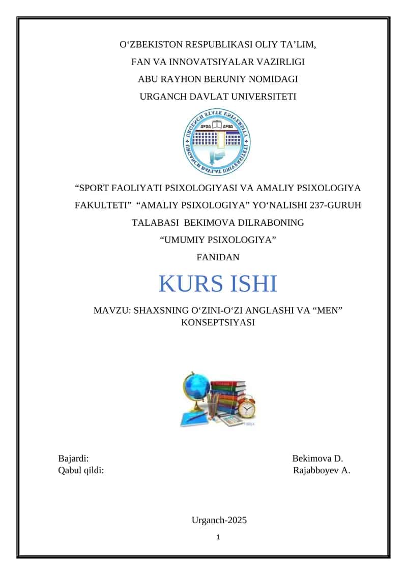 SHAXSNING O‘ZINI-O‘ZI ANGLASHI VA “MEN” KONSEPTSIYASI